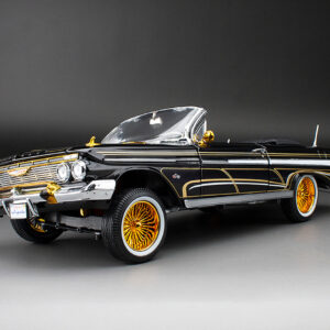 1961 Chevrolet Impala Open Convertible Lowrider Black with movable suspension in 1:18 scale